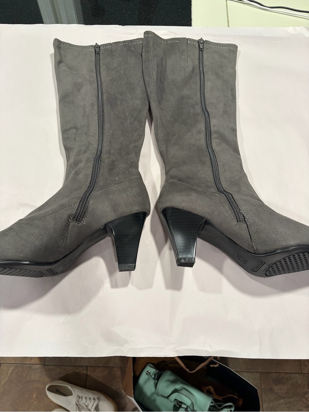 AEROSOLES Gray Mid-Calf Heeled Zip Boots